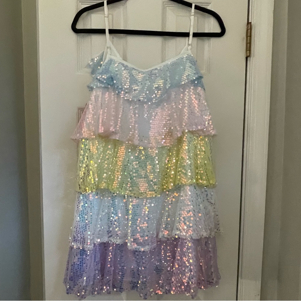 Taylor Swift Eras Tour Disco Tiered Sequin Short Dress - Rainbow